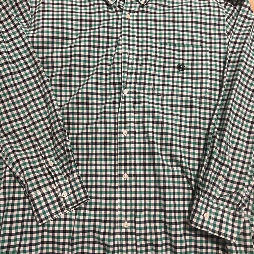 Chaps Mens Button Down Green, Black & White Gingham Long Sleeve Size XL